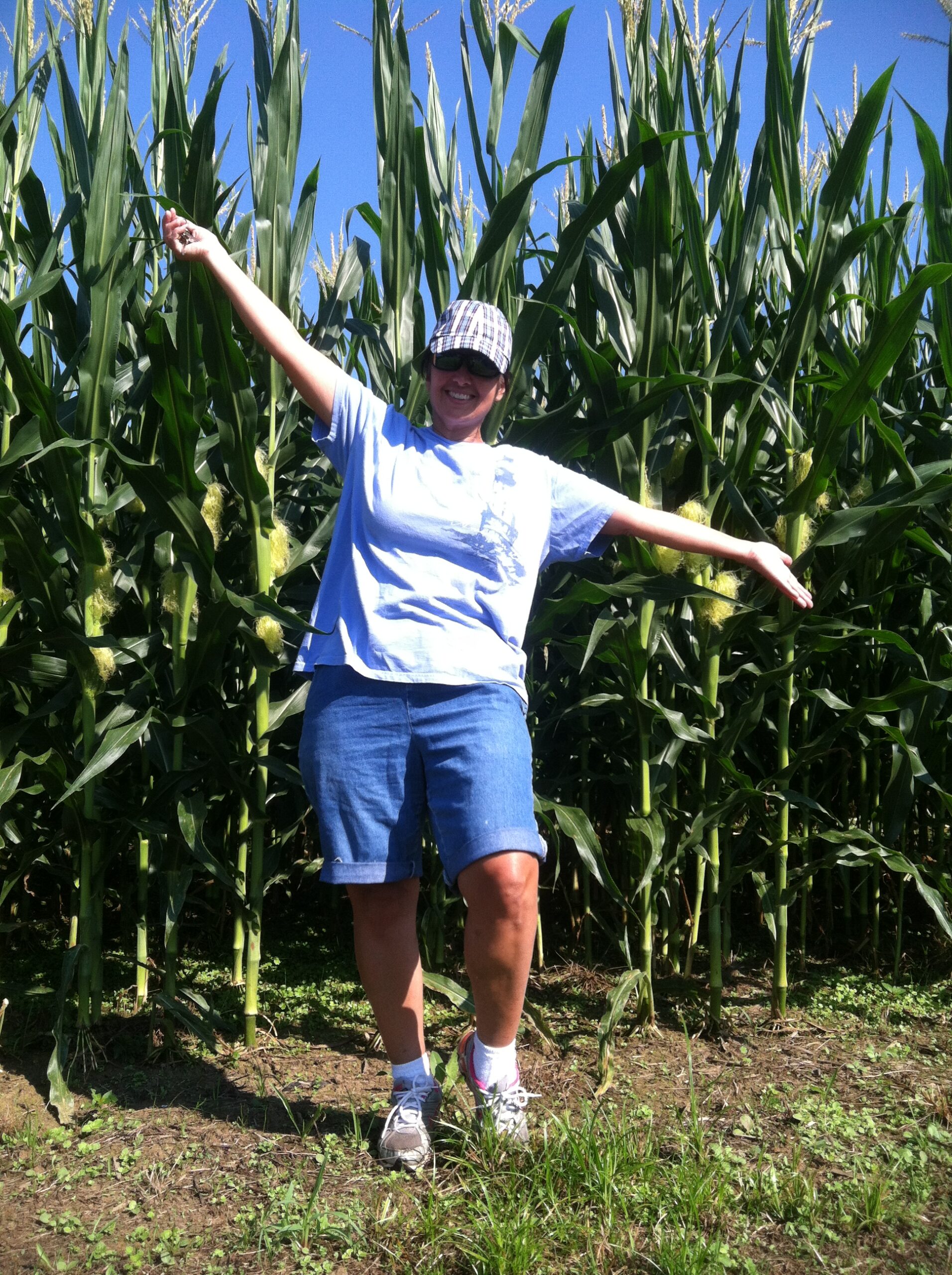 A visitor standing in front of the corn at Shuckle&rsquo;s Corn Maze in Greenbrier, TN