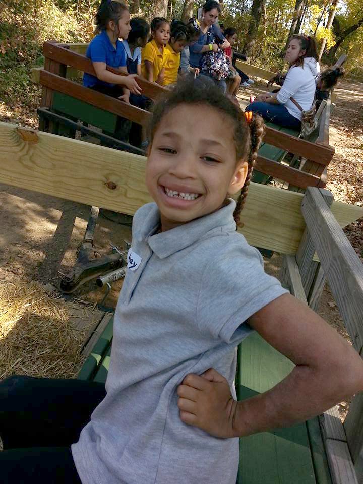 A young visitor riding the tractor-pulled Hey Hey Hayride at Shuckle’s Corn Maze