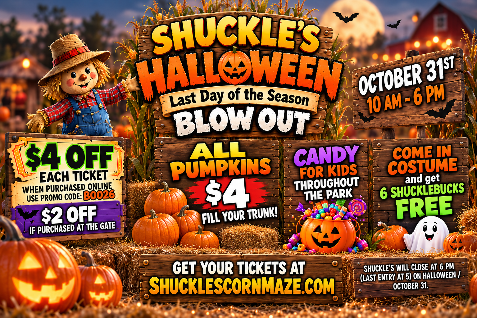 Shuckle's Halloween Last Day of the Season Blow Out, October 31, 10am to 6pm in Greenbrier TN